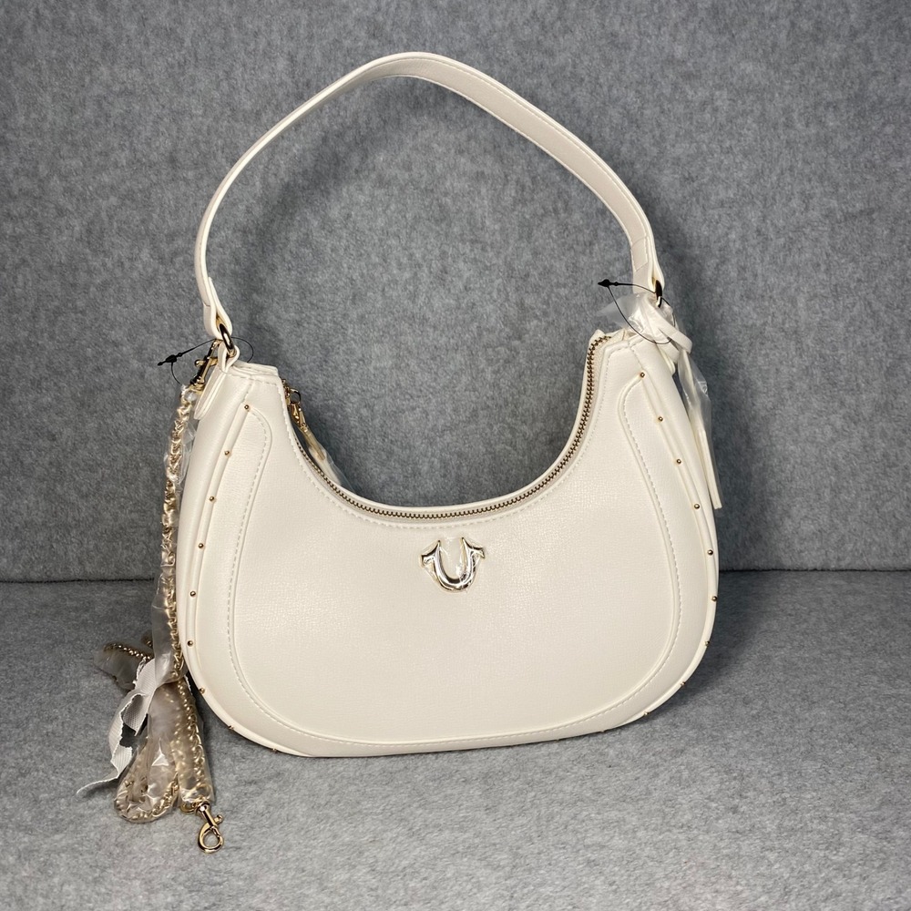 True Religion Crescent Hobo Bag Women's Small Cream Studded Y2K Shoulder Bag NWT - Picture 6 of 13